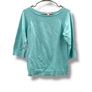 Lilly Pulitzer Cotton Top Women's Large Aqua Three Quarter Sleeve Casual